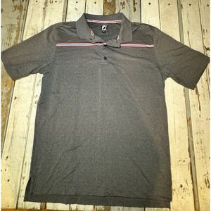 FOOTJOY FJ Golf‎ Polo Shirt Grey Red/White/Blue Striped Mens Large Whisper Rock